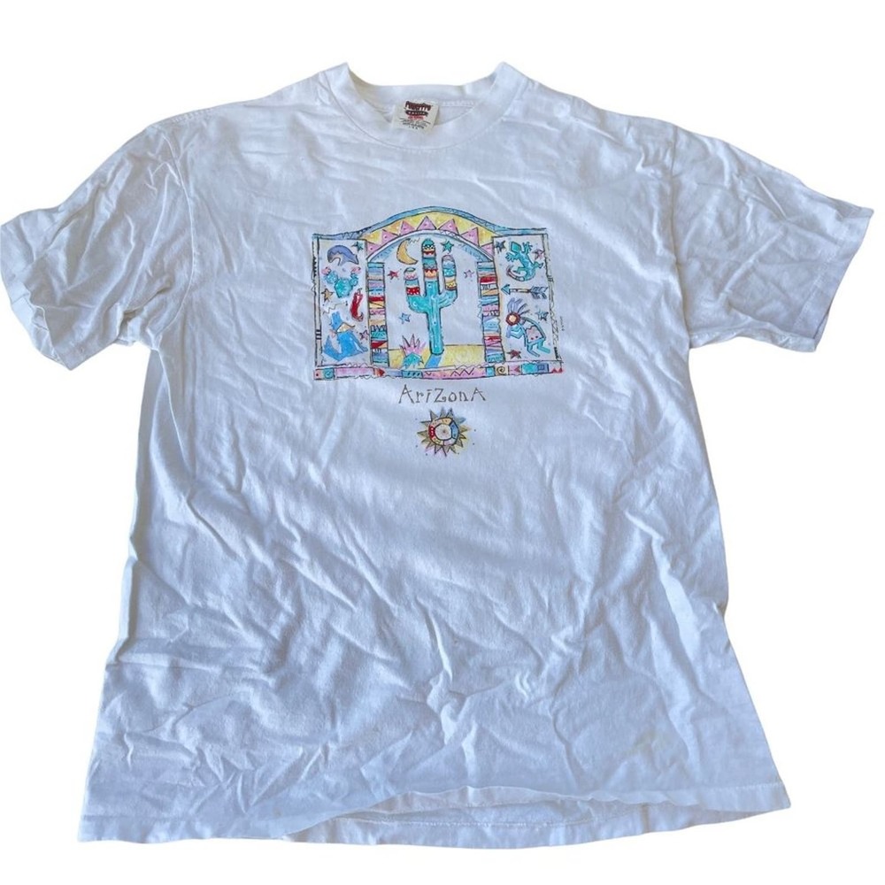 Arizona Souvenir T Shirt White Short Sleeves Single Stitch Vintage Sutton Large